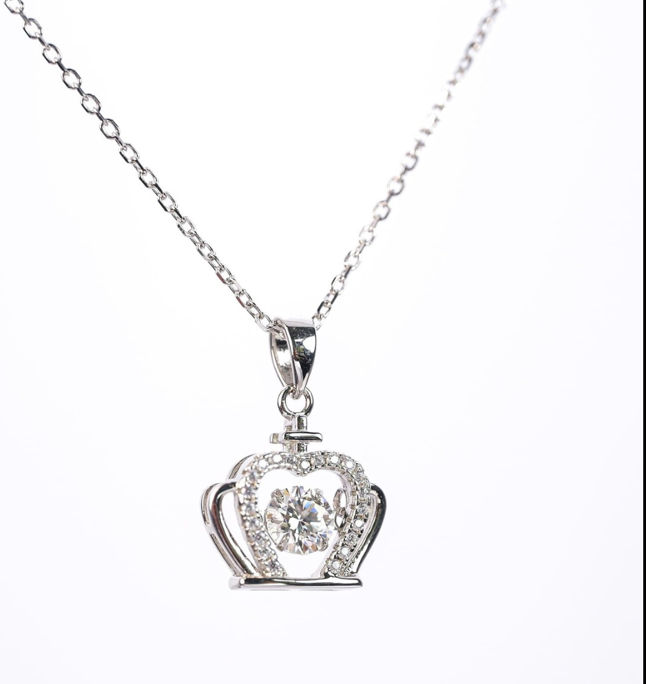Silver Crown Pendant Necklace with Sparkling CZ Center