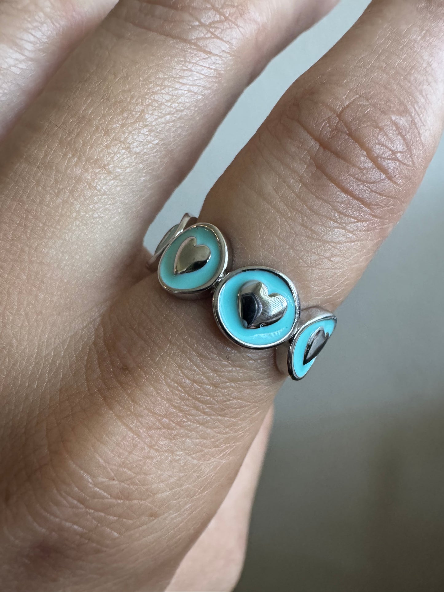 925 Sterling Silver Turquoise Heart Enamel Ring