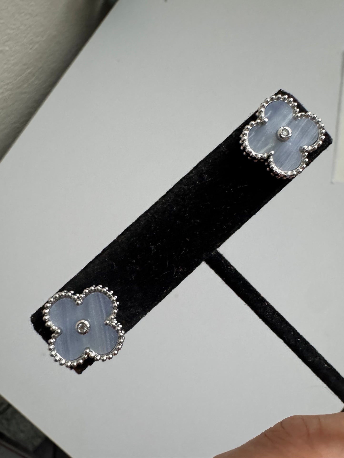 925 Sterling Silver Gray Clover Stud Earrings