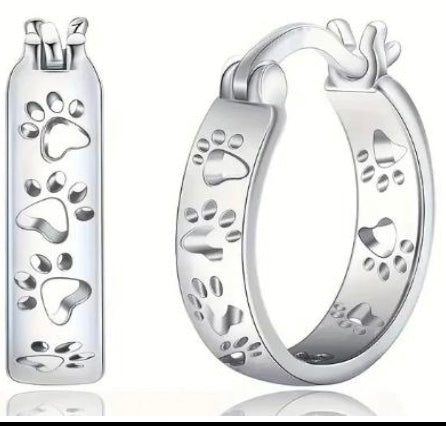 925 Sterling Silver Paw Hoop Earrings