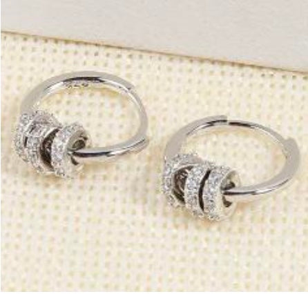 925 Sterling Silver Hoop Earrings CZ Sliding Rings