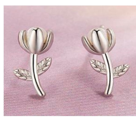 925 Sterling Silver Tulip Stud Earrings