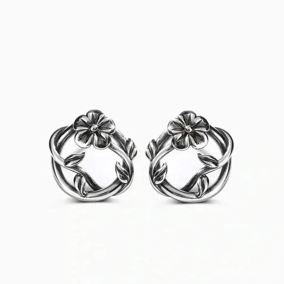 925 Sterling g Silver Oxydadize Flowers Earrings