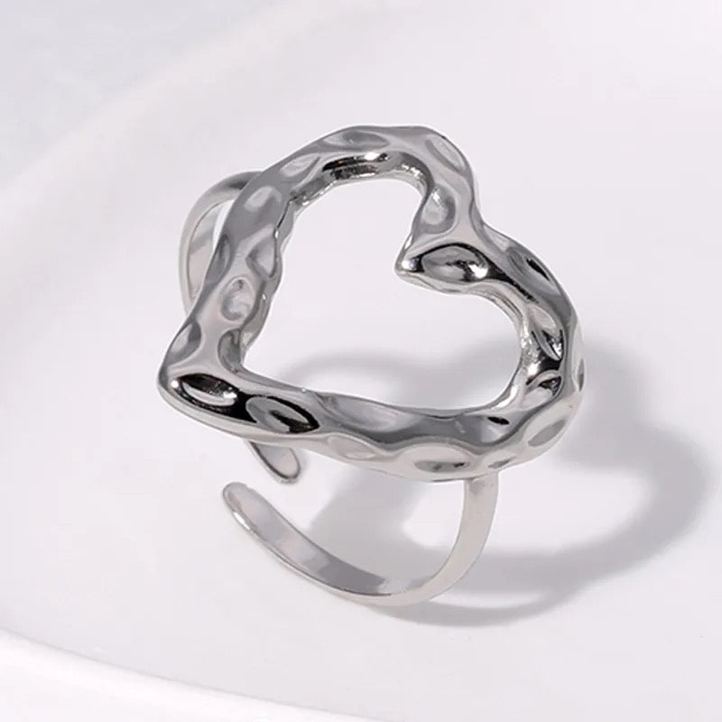 Adjustable Hammered Heart Ring
