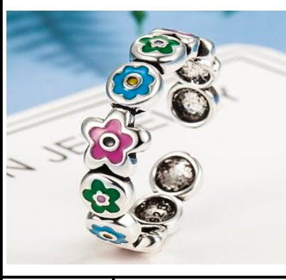 925 Sterling Silver Colorful Flower Ring