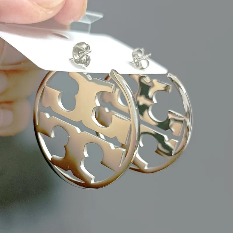 Tory Burch Logo Hoops Earrings