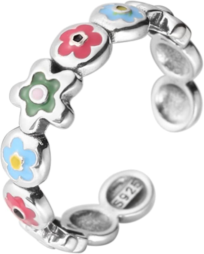 925  Sterling Silver Colorful Flower Ring
