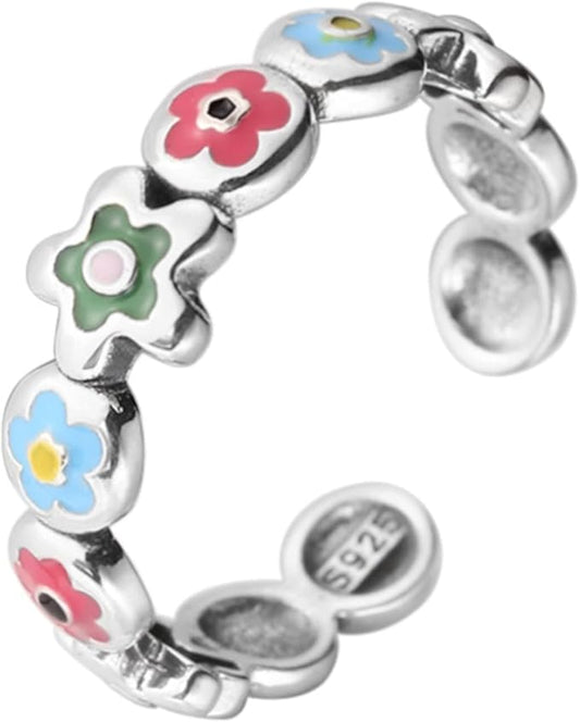 925  Sterling Silver Colorful Flower Ring