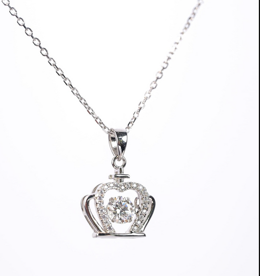 Silver Crown Pendant Necklace with Sparkling CZ Center