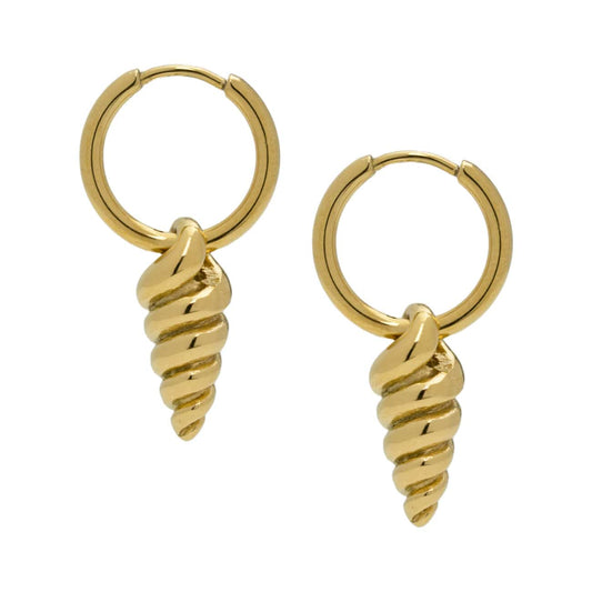 Gold Spiral Seashell Hoop Earrings