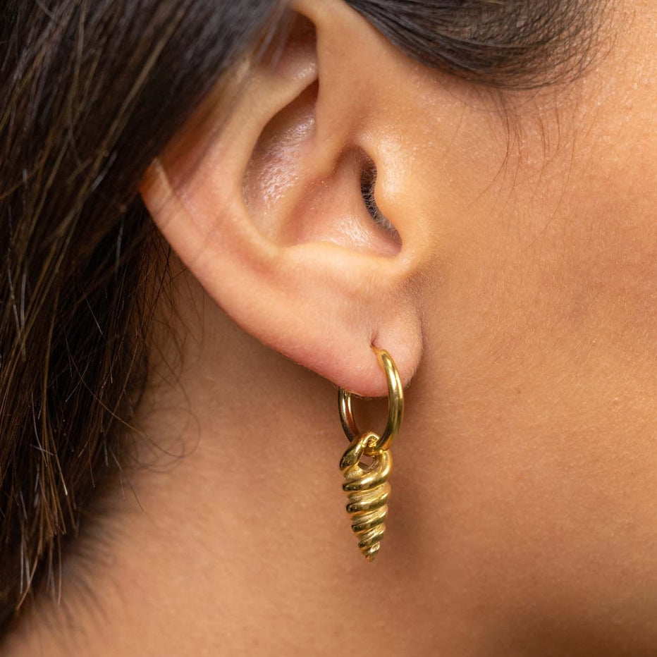 Gold Spiral Seashell Hoop Earrings