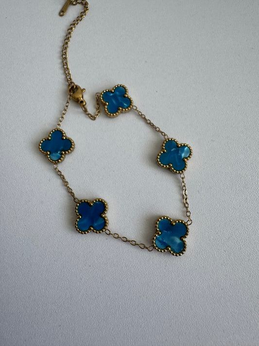 Blue Clover Gold Chain Bracelet