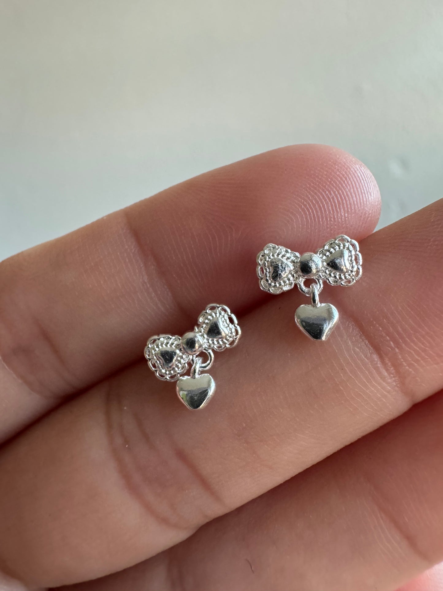 Sterling Silver Bow & Heart Dangle Earrings