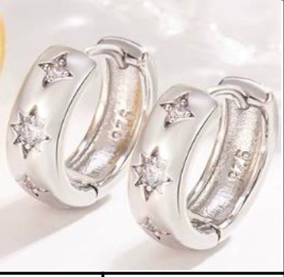 925 Sterling Silver Star Huggie Hoop Earrings