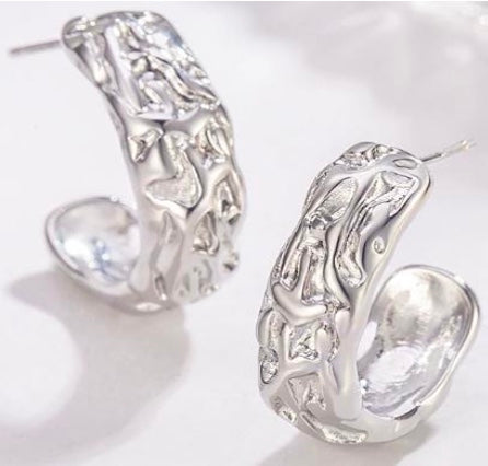 925 Sterling Silver Molten Textured Hoop Earrings