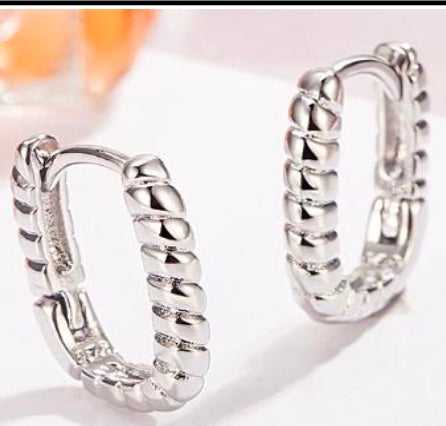925 Sterling Silver Twisted Huggie Hoop Earrings