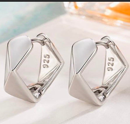 925 Sterling Silver Geometric Huggie Hoop Earrings