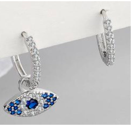 925 Sterling Silver Evil Eye Asymmetrical Huggie Earrings