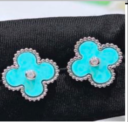 925 Sterling Silver Turquoise Clover Stud Earrings