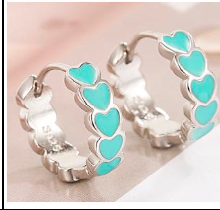 925 Sterling Silver Color Enamel Heart Hoop Earrings