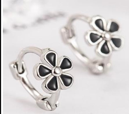 925 Sterling Silver Black Huggie Earrings