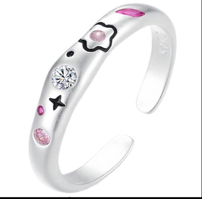 925 Sterling Silver Pink Accents  Adjustable Ring