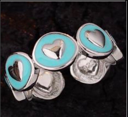 925 Sterling Silver Turquoise Heart Enamel Ring