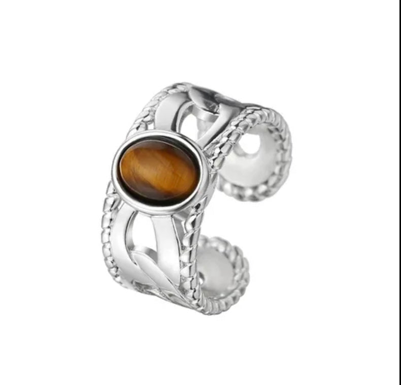 925 Sterling Silver Adjustable Ring Tiger’s Eye Gemstone