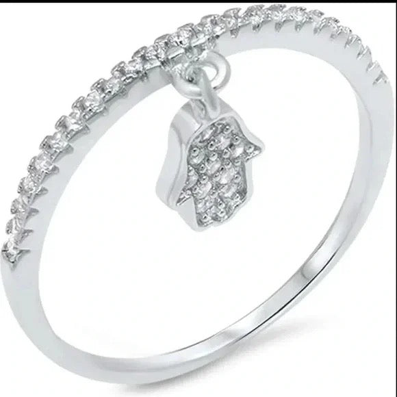 925 Sterling  Silver Hamsa Danglin Ring