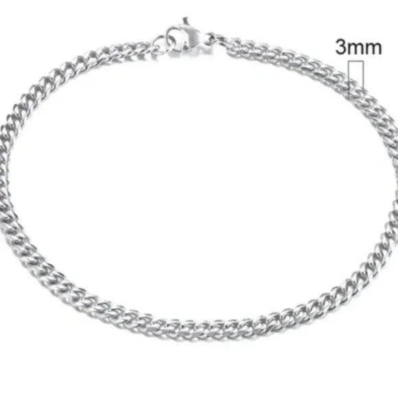 Stainless Steel Cuban Link Bracelet – 3mm Width, 8 Inches