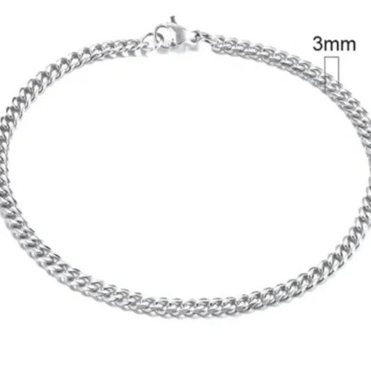 Stainless Steel Cuban Link Bracelet – 3mm Width, 8 Inches