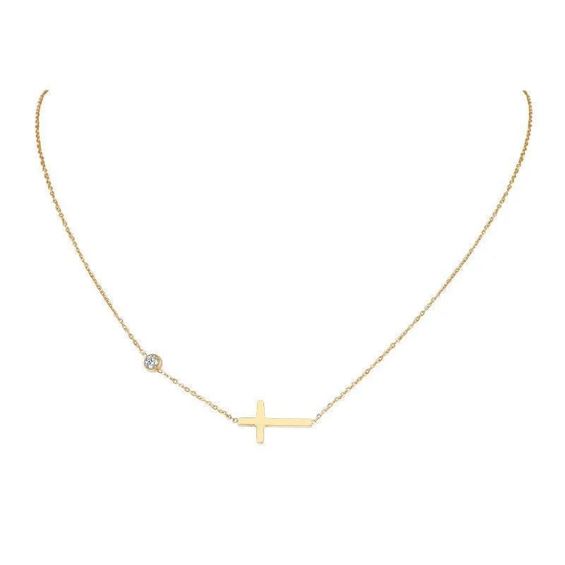 Gold Side Cross Necklace