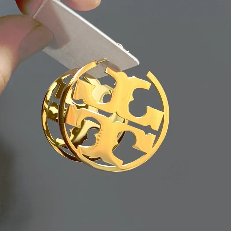 Tory Burch Logo Hoops Earrings
