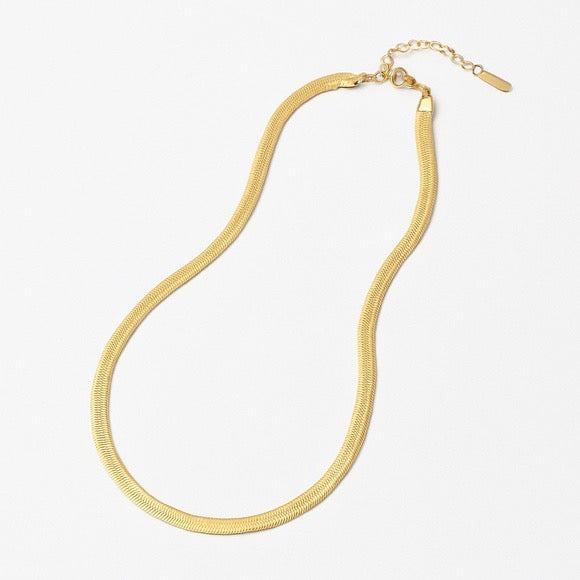 Gold Stainless Steel Flat Herringbone Chain Necklace
