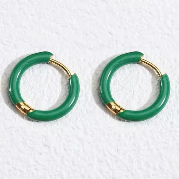 Green Enamel Mini Hoop Earrings