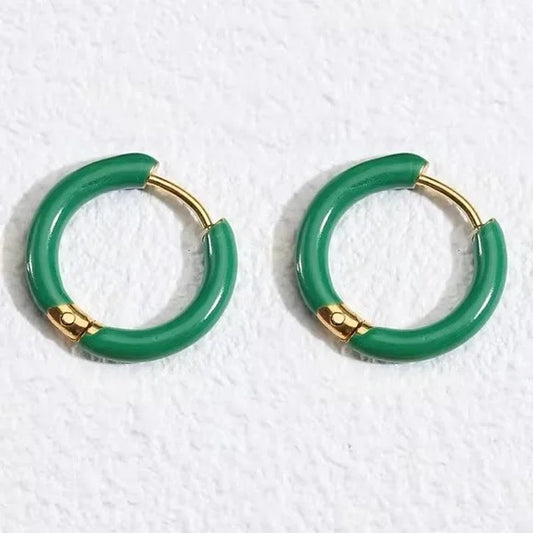 Green Enamel Mini Hoop Earrings