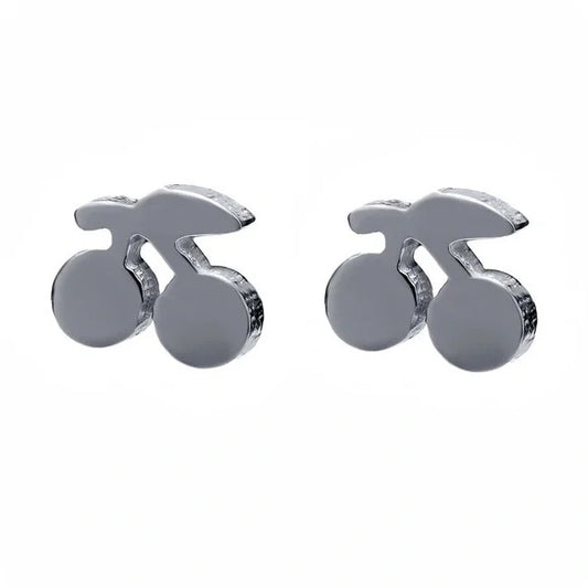 Cherry Silver Toned Stud Earrings