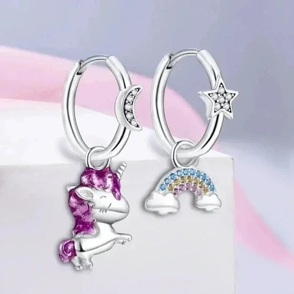 925 sterling Silver Unicorn & Rainbow Hoops