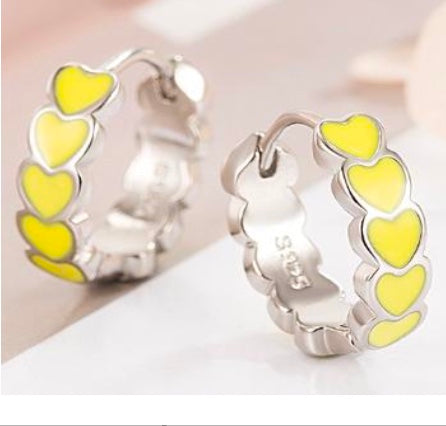 925 Sterling Silver Color Enamel Heart Hoop Earrings
