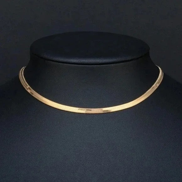 Gold Stainless Steel Flat Herringbone Chain Necklace