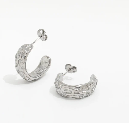925 Sterling Silver Molten Textured Hoop Earrings