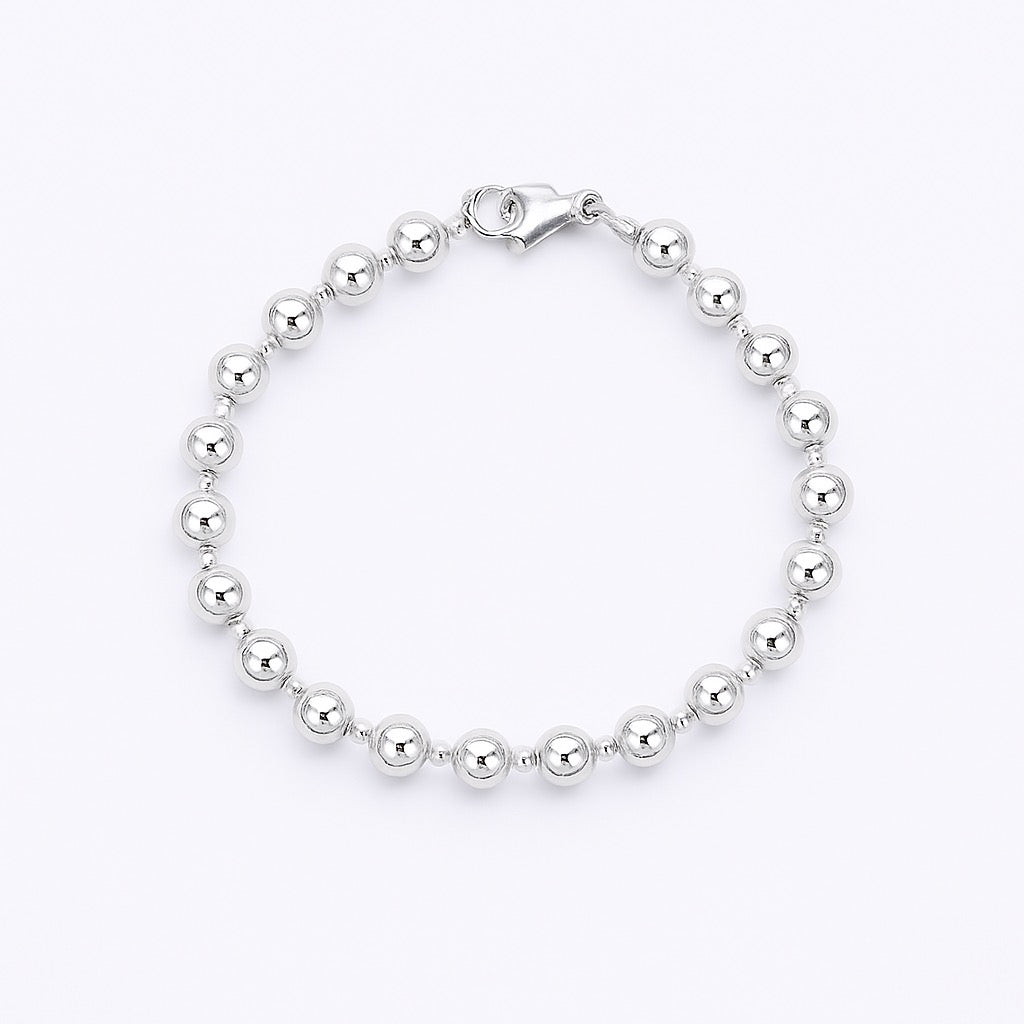 Silver-Tone Beaded Ball Bracelet – 6mm Beads